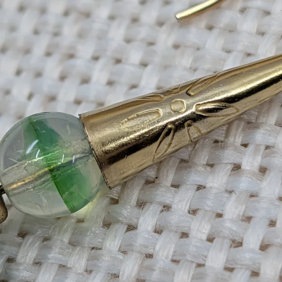 Vintage Handmade Green Glass Dangle Earrings | Boho Drop Style | Lightweight - Picture 2 of 14